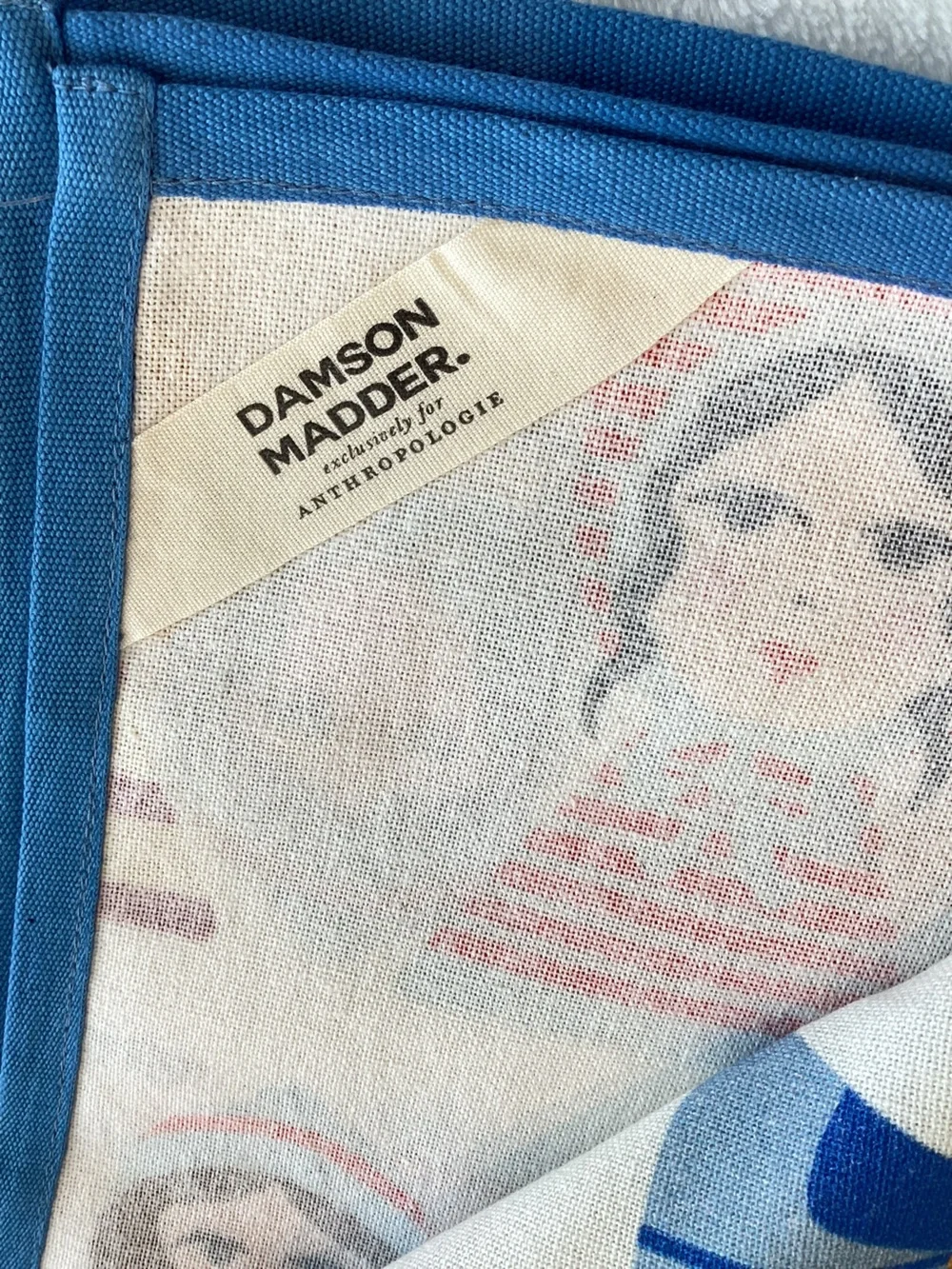 Anthropologie Damson Madder Dish Towel Cotton New White Blue Dolls